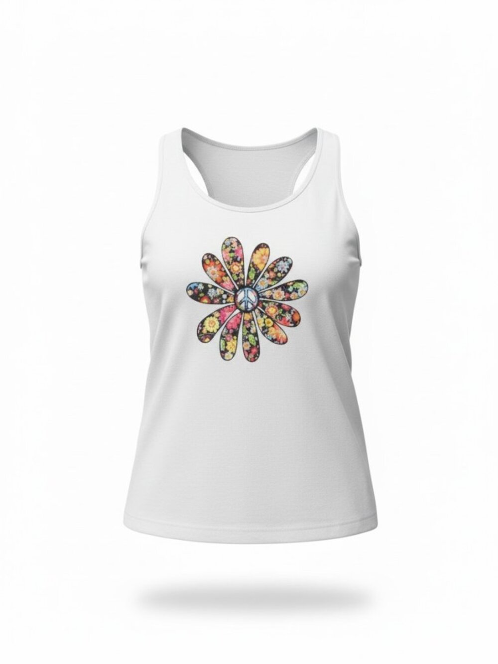 Woman's Floral Peace Sign Sleeveless Tank Top